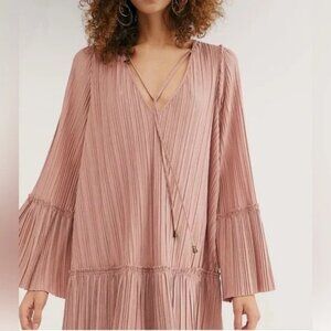 Free People Pleated Midi Dress in Pink